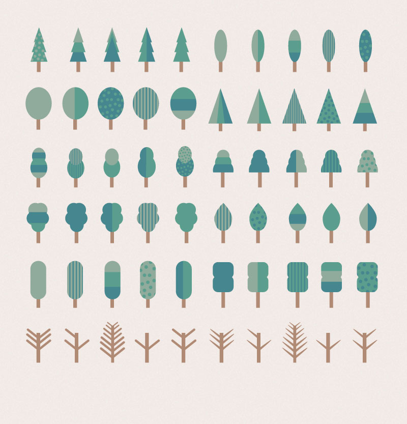 小清新景观矢量树木植物图标插画建筑设计轴测图配景AI矢量素材-设计猿