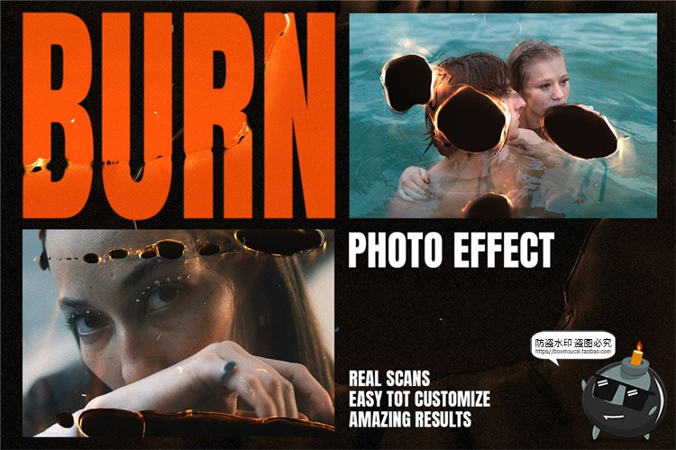 图片[1]-复古燃烧灼烧胶片视觉纹理叠加照片后期效果PSD特效样机模板素材-设计猿