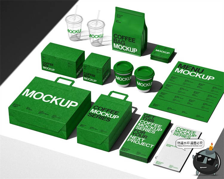 图片[1]-咖啡品牌茶饮VI场景应用外卖纸袋纸杯拎袋包装PSD模板样机ps素材-设计猿