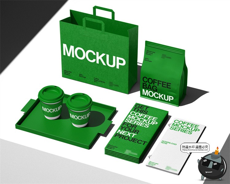 图片[3]-咖啡品牌茶饮VI场景应用外卖纸袋纸杯拎袋包装PSD模板样机ps素材-设计猿