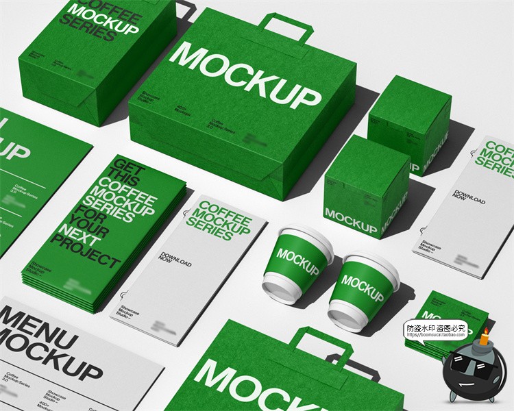 图片[8]-咖啡品牌茶饮VI场景应用外卖纸袋纸杯拎袋包装PSD模板样机ps素材-设计猿