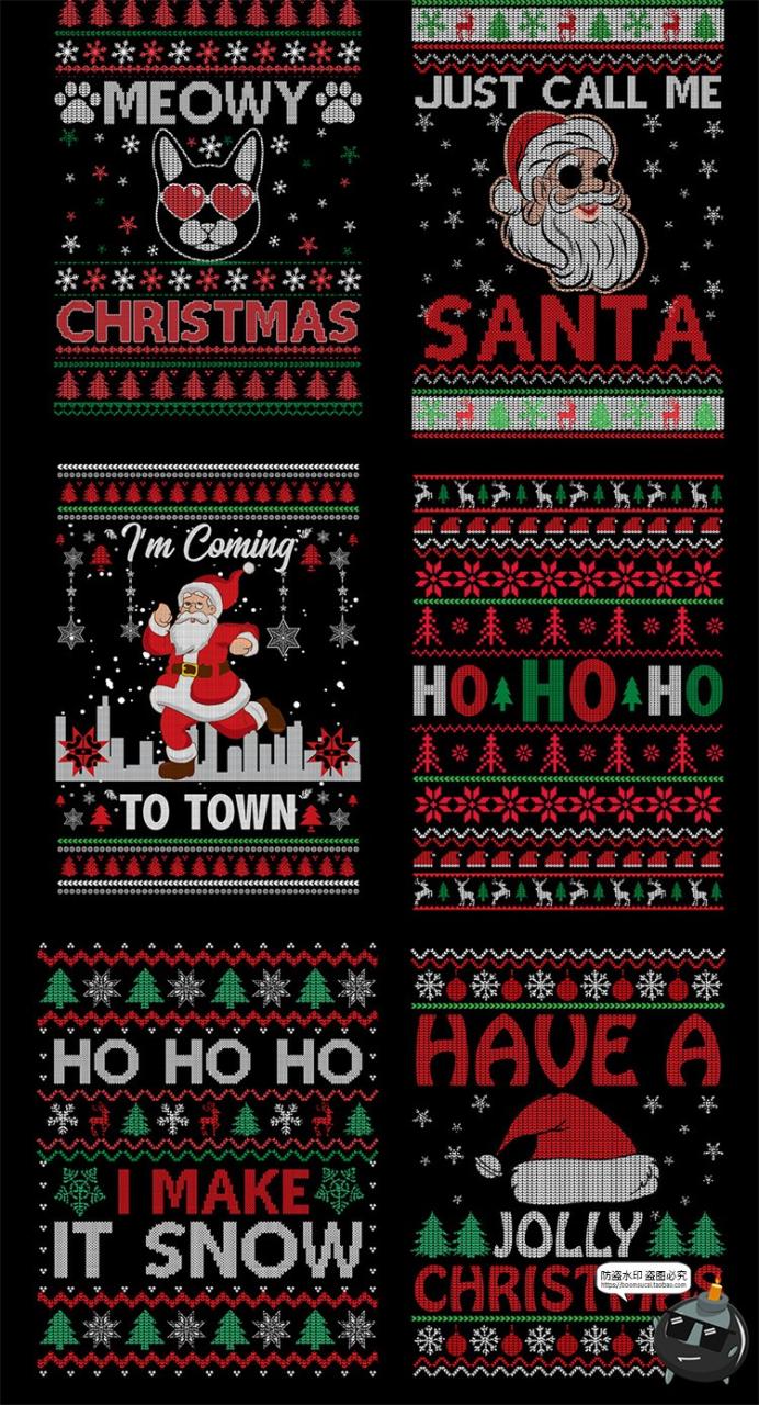 复古针织风格Christmas圣诞节新年主题印花图案AI矢量PNG美工素材-设计猿