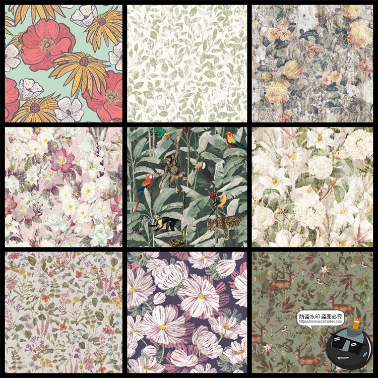 图片[1]-复古手绘自然系植物花卉插画无缝装饰底纹图案高清JPG图片素材-设计猿