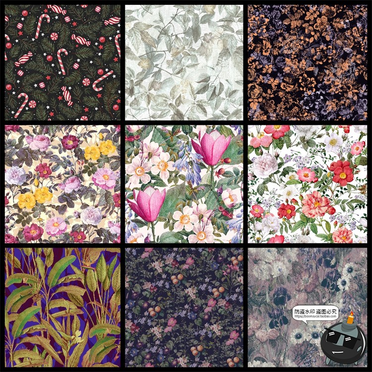 图片[2]-复古手绘自然系植物花卉插画无缝装饰底纹图案高清JPG图片素材-设计猿