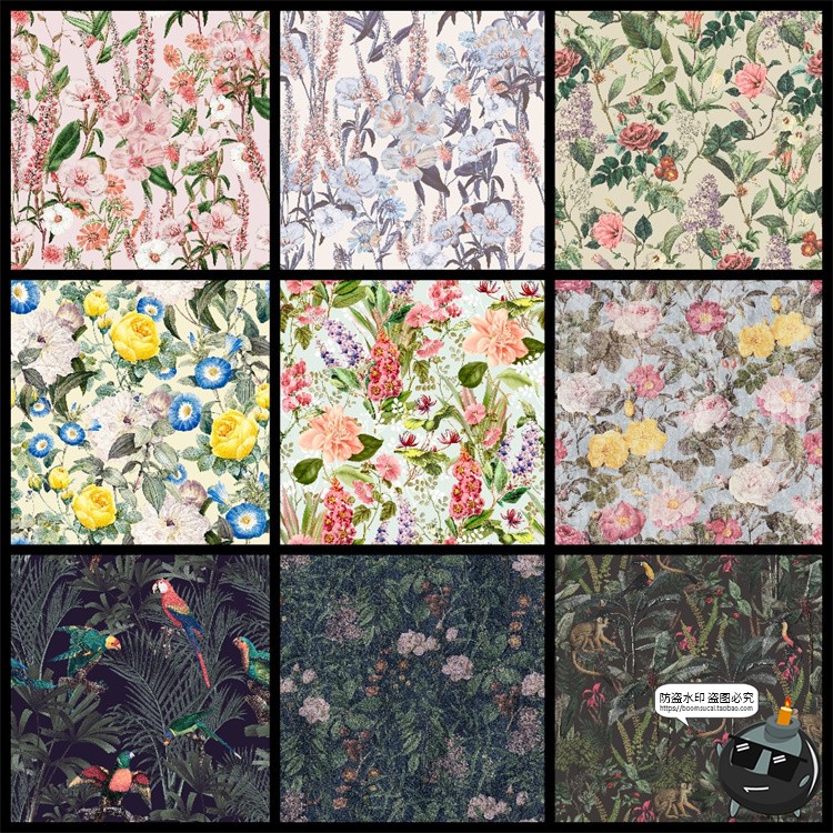 图片[7]-复古手绘自然系植物花卉插画无缝装饰底纹图案高清JPG图片素材-设计猿