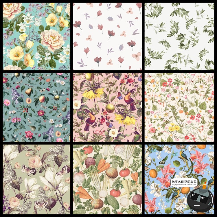 图片[10]-复古手绘自然系植物花卉插画无缝装饰底纹图案高清JPG图片素材-设计猿