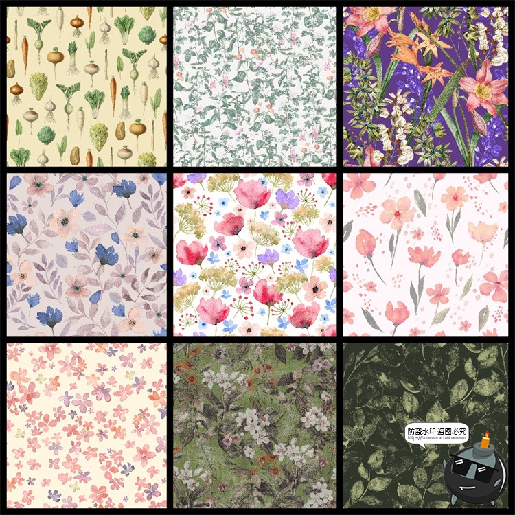 图片[12]-复古手绘自然系植物花卉插画无缝装饰底纹图案高清JPG图片素材-设计猿