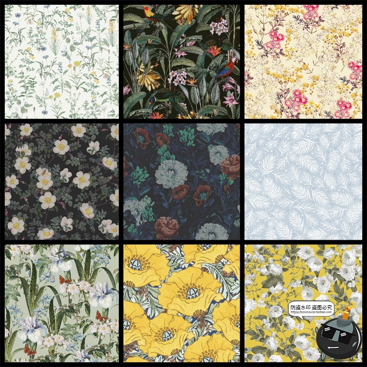 复古手绘自然系植物花卉插画无缝装饰底纹图案高清JPG图片素材-设计猿