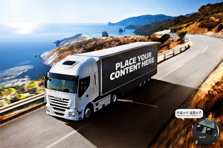 图片[1]-卡车拖车重卡汽车车体车身户外广告海报智能贴图样机PSD模板素材-设计猿