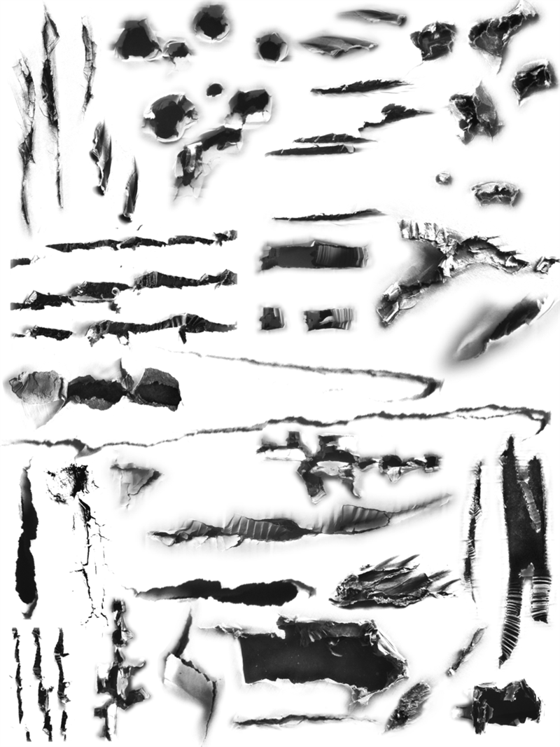 撕纸纸洞破洞纸张撕碎抓痕爪痕特效PS后期特效笔刷abr笔触PS素材-设计猿