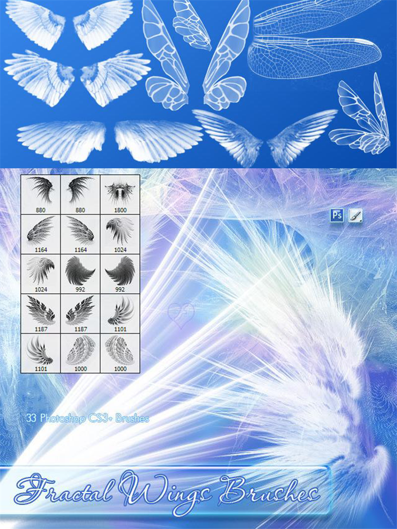 图片[1]-梦幻翅膀蝴蝶恶魔透明天使翅膀PS笔刷触PSD模板影楼后期合成素材-设计猿