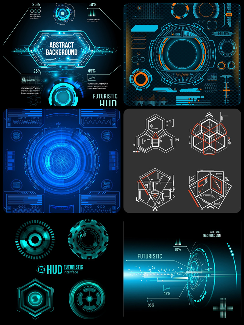 未来高科技科幻技术赛博朋克机械HUD操作系统界面AI矢量背景素材-设计猿