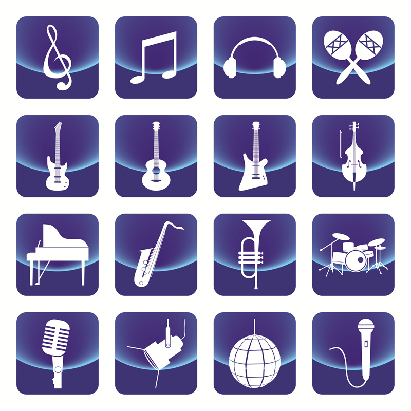 扁平化乐器剪影标志LOGO钢琴吉他音乐ICONS图案AI矢量设计素材-设计猿