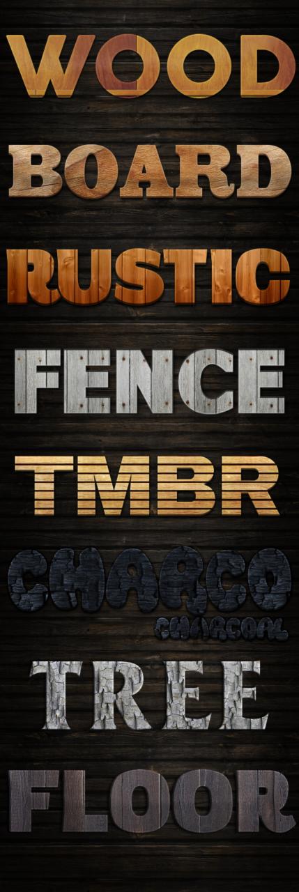 实木材质木头木纹木板质感素材一键生成特效字体PSD模板&ASL样式-设计猿