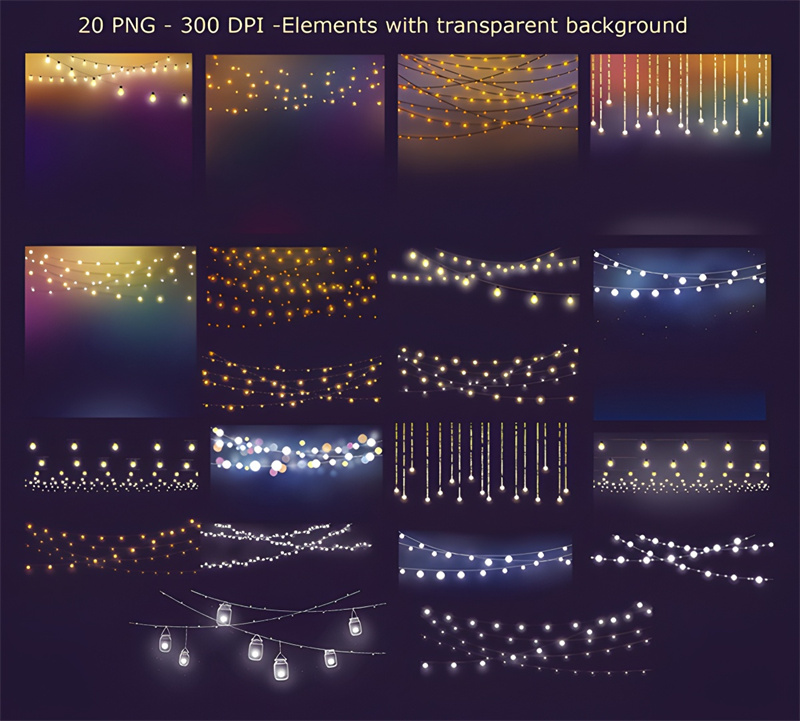 璀璨梦幻星光光晕灯光灯串背景图案PNG免扣JPG图片设计PS合成素材-设计猿