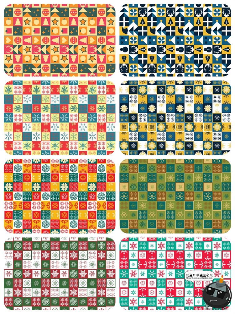 圣诞节雪花驯鹿圣诞树无缝连续装饰图案背景底纹AI矢量图JPG素材-设计猿