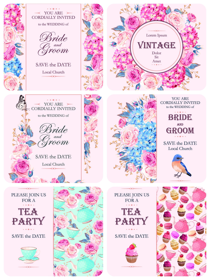 唯美粉嫩花卉花环婚礼请帖邀请函元素卡片海报背景AI矢量图片素材-设计猿