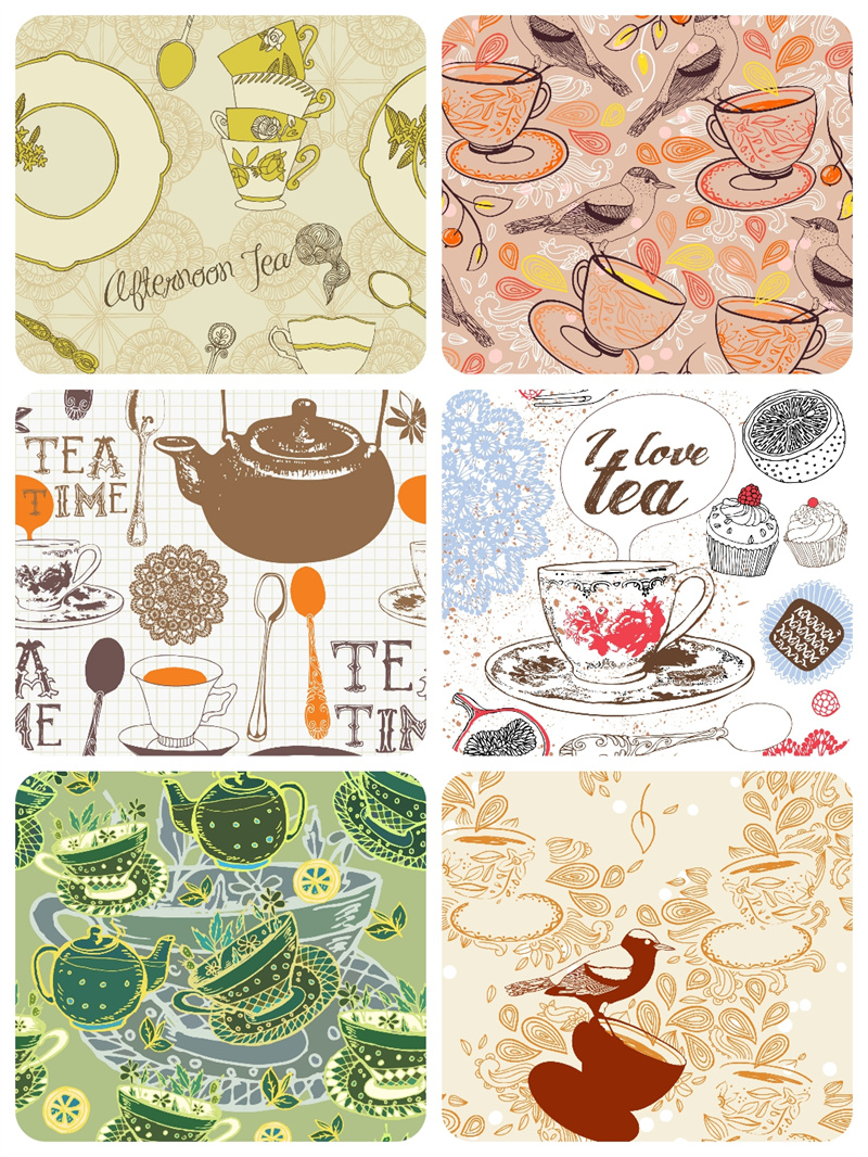 复古卡通手绘下午茶茶叶茶壶海报菜单图案AI矢量制作后期装饰素材-设计猿