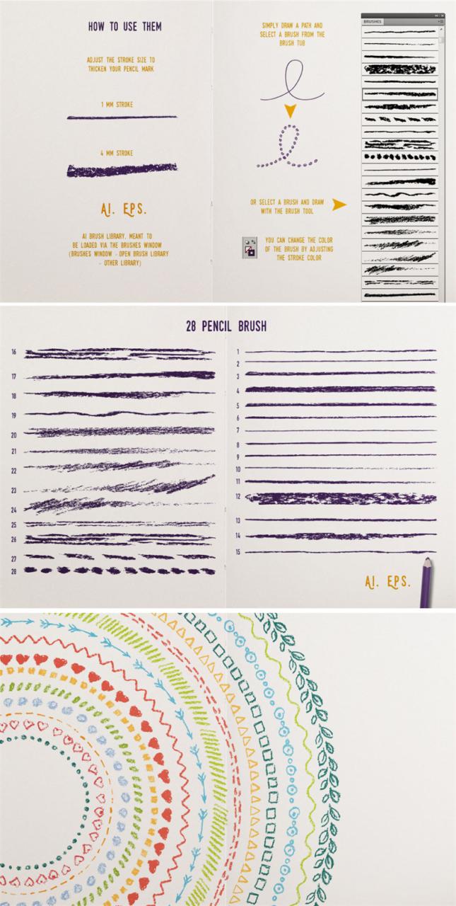 手绘铅笔蜡笔素描彩铅涂鸦线条分隔线AI笔刷笔痕迹矢量设计素材-设计猿