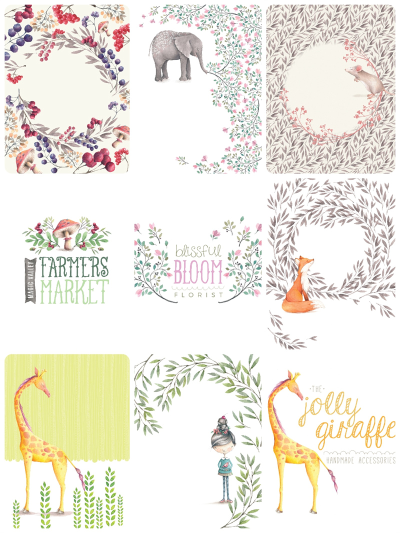 唯美森系手绘动物大象花环卡片手账LOGO标志PSD+PNG免抠设计素材-设计猿