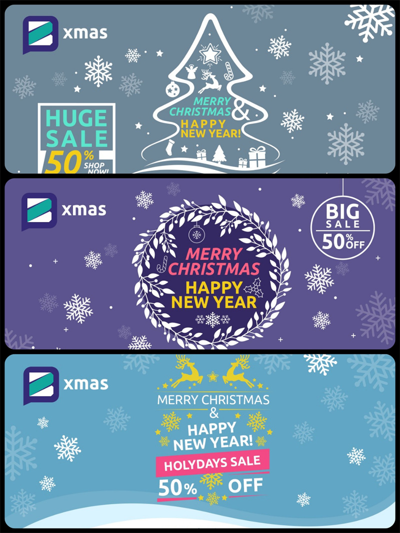 国外复古圣诞节冬季雪花时尚促销海报广告Banner设计素材PSD模板-设计猿