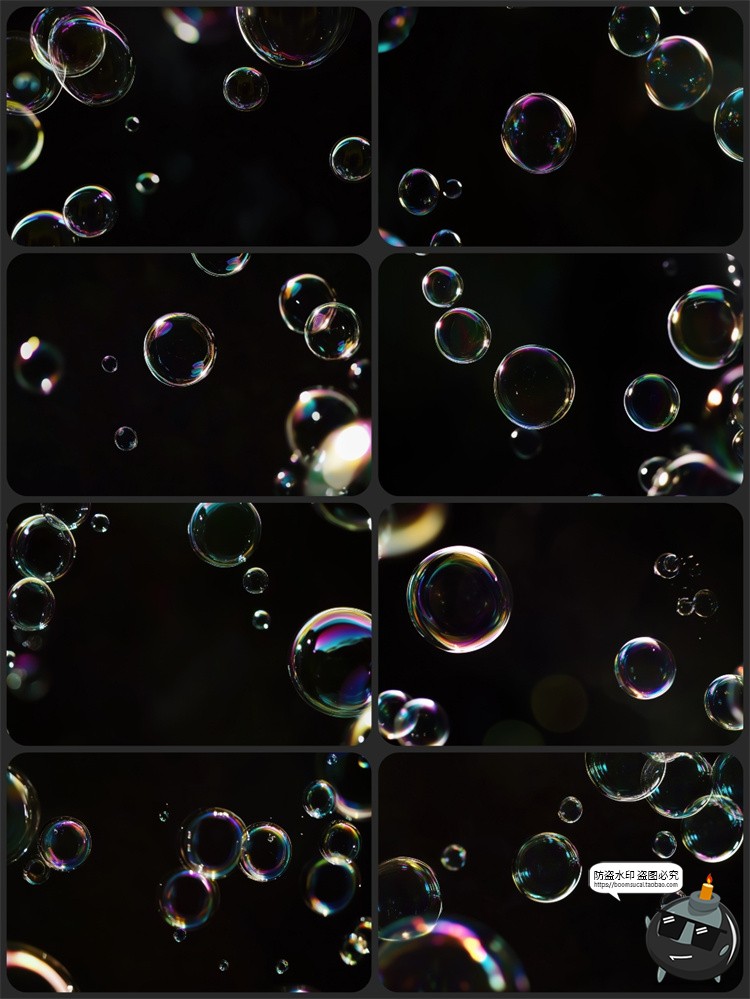 彩色泡泡气泡水泡渐变多彩绚丽后期合成特效背景JPG黑底图片素材-设计猿