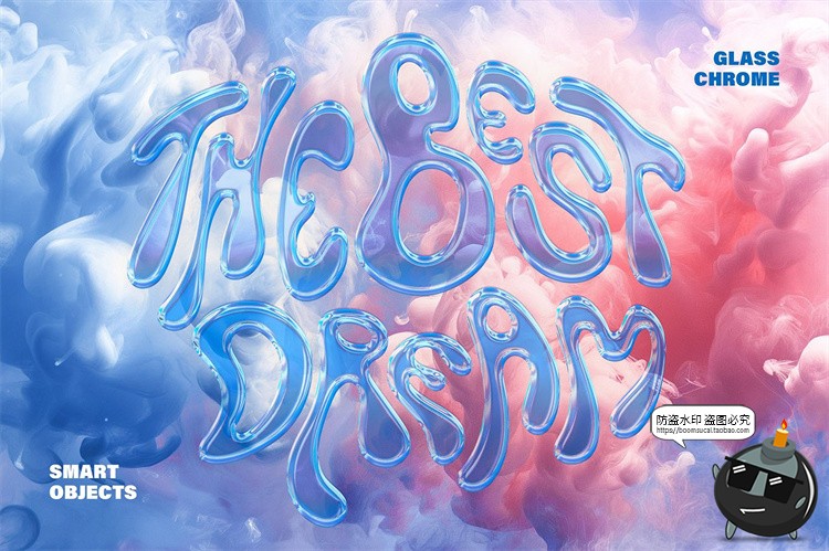 图片[1]-3D迷幻Y2K透明玻璃文本标题logo徽标贴图样机PSD字体特效样机素材-设计猿
