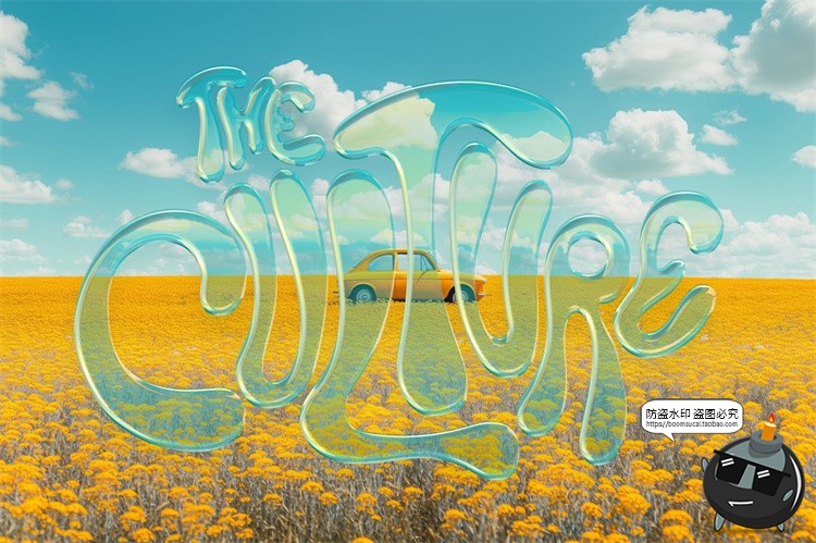 图片[2]-3D迷幻Y2K透明玻璃文本标题logo徽标贴图样机PSD字体特效样机素材-设计猿