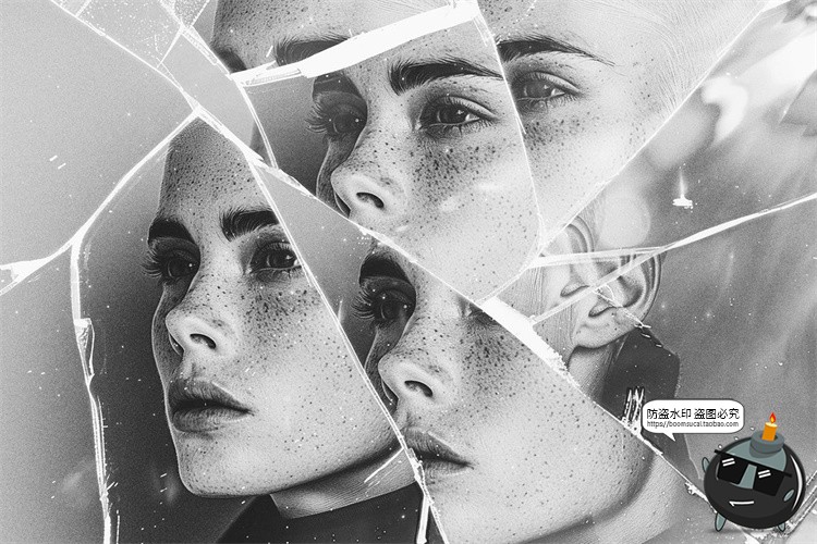 图片[2]-黑白单色玻璃破碎裂效果照片图像图层效果特效样机PSD模板PS素材-设计猿