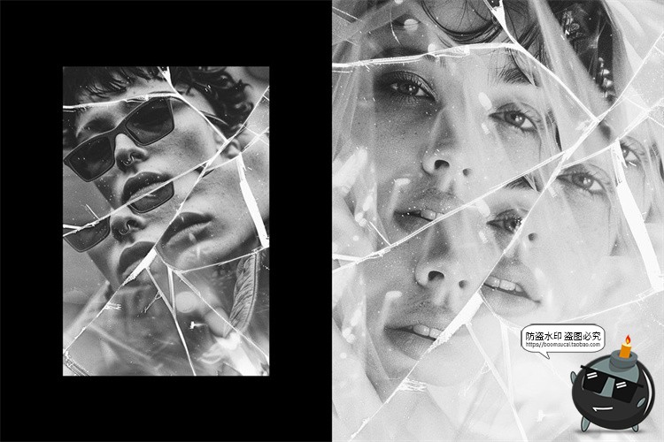 图片[3]-黑白单色玻璃破碎裂效果照片图像图层效果特效样机PSD模板PS素材-设计猿