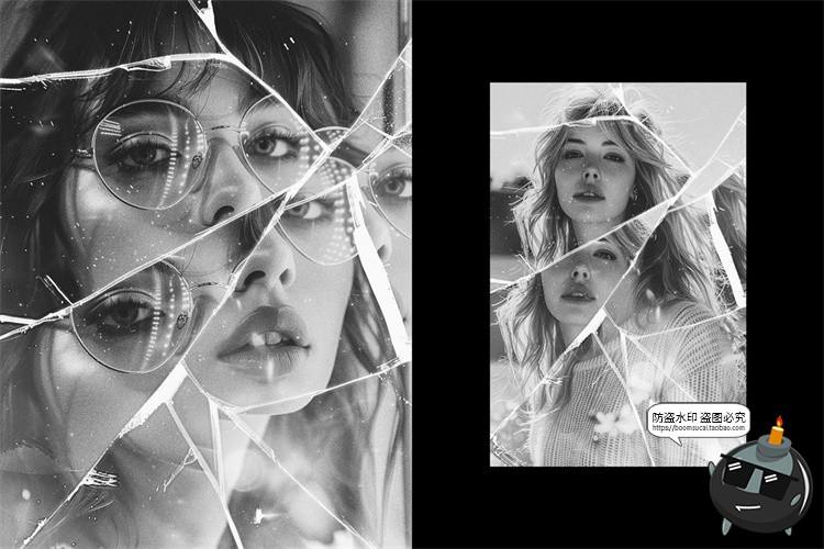 图片[4]-黑白单色玻璃破碎裂效果照片图像图层效果特效样机PSD模板PS素材-设计猿