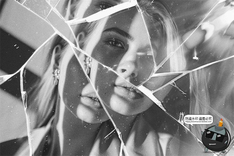 图片[6]-黑白单色玻璃破碎裂效果照片图像图层效果特效样机PSD模板PS素材-设计猿