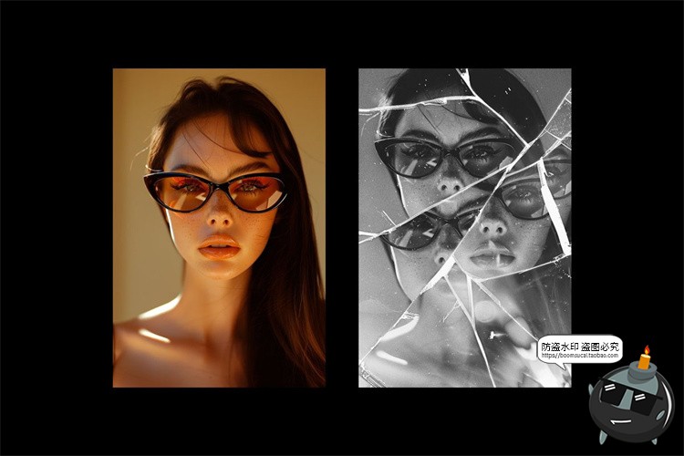 图片[7]-黑白单色玻璃破碎裂效果照片图像图层效果特效样机PSD模板PS素材-设计猿