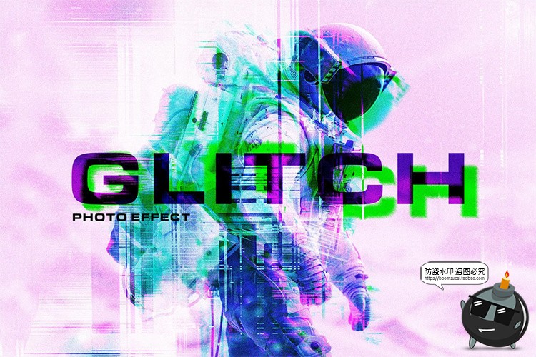 图片[1]-潮流未来科幻赛博朋克扭曲错位故障图像特效滤镜样机PSD模板素材-设计猿