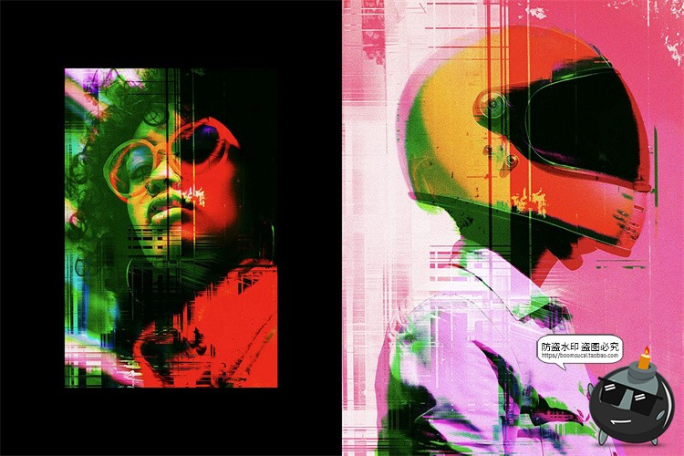 图片[6]-潮流未来科幻赛博朋克扭曲错位故障图像特效滤镜样机PSD模板素材-设计猿