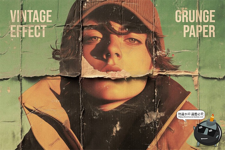 图片[1]-复古做旧折痕褶皱破损牛皮瓦楞纸板照片特效滤镜样机PSD模板素材-设计猿