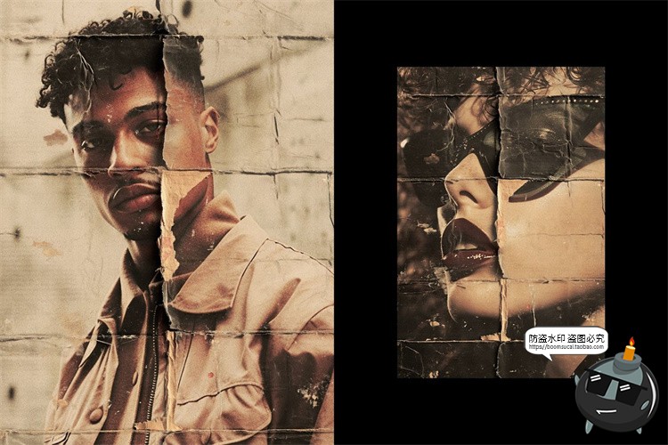 图片[3]-复古做旧折痕褶皱破损牛皮瓦楞纸板照片特效滤镜样机PSD模板素材-设计猿