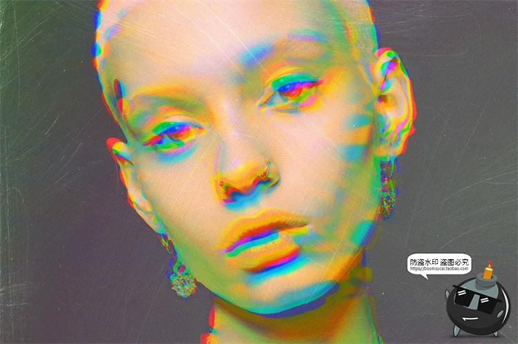 图片[2]-潮流复古做旧褪色故障风失真错位叠印立体视觉滤镜特效样机PS模板-设计猿