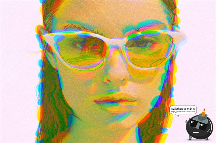 图片[3]-潮流复古做旧褪色故障风失真错位叠印立体视觉滤镜特效样机PS模板-设计猿