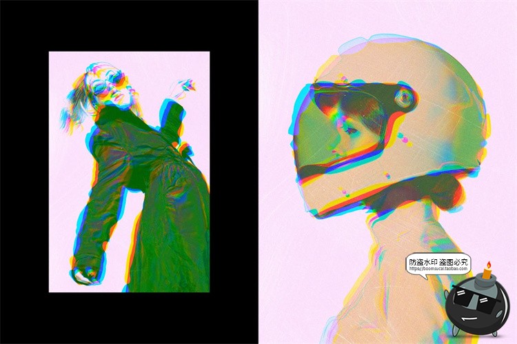 图片[6]-潮流复古做旧褪色故障风失真错位叠印立体视觉滤镜特效样机PS模板-设计猿