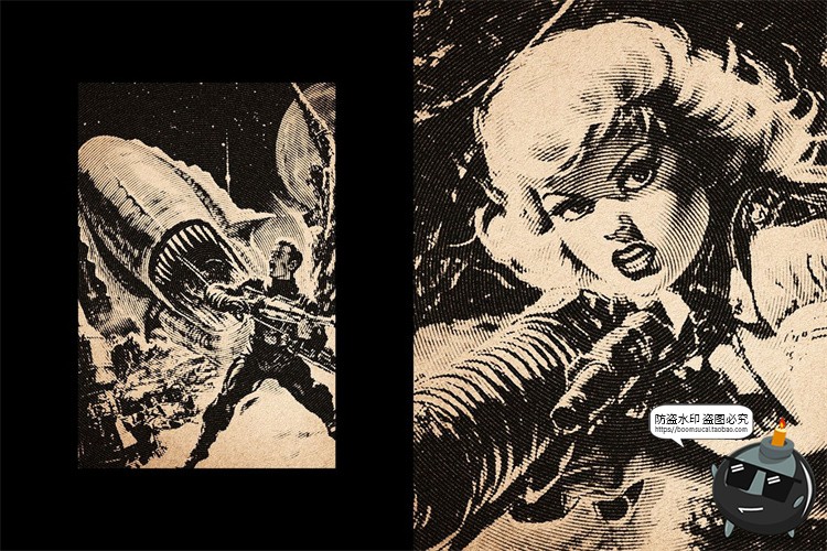 图片[3]-复古黑白发黄半色调墨水墨印复印打印照片效果滤镜样机模板PS素材-设计猿