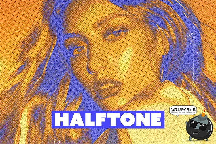 图片[1]-潮流复古艺术怀旧褪色失真点阵半调肖像特效滤镜样机PSD模板素材-设计猿
