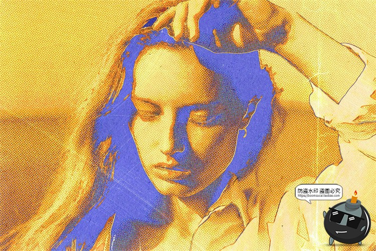 图片[2]-潮流复古艺术怀旧褪色失真点阵半调肖像特效滤镜样机PSD模板素材-设计猿