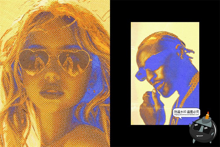 图片[4]-潮流复古艺术怀旧褪色失真点阵半调肖像特效滤镜样机PSD模板素材-设计猿