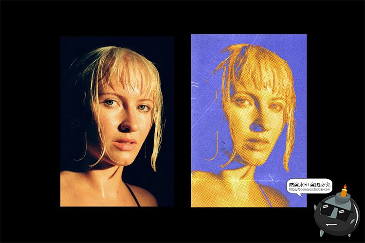 图片[5]-潮流复古艺术怀旧褪色失真点阵半调肖像特效滤镜样机PSD模板素材-设计猿