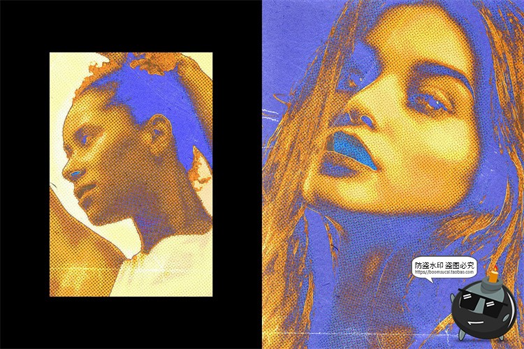 图片[6]-潮流复古艺术怀旧褪色失真点阵半调肖像特效滤镜样机PSD模板素材-设计猿