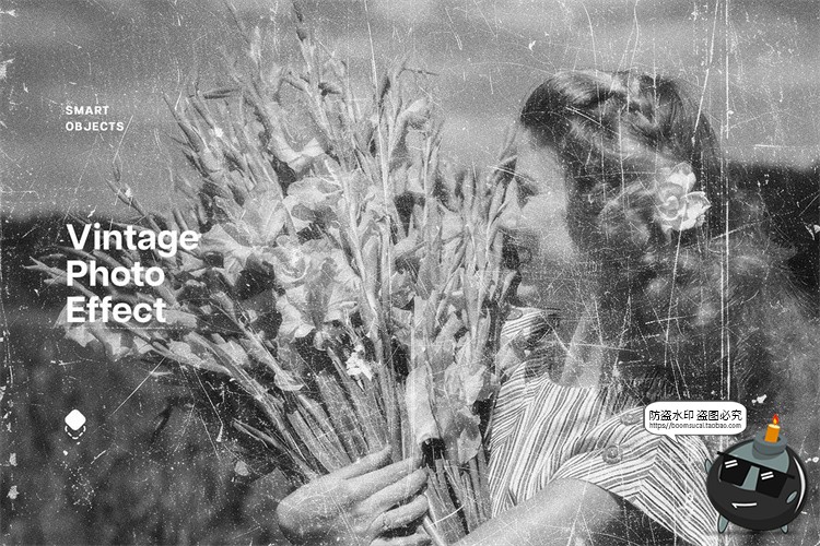图片[1]-复古黑白做旧失真褪色划痕磨损老照片滤镜特效样机PSD模板PS素材-设计猿