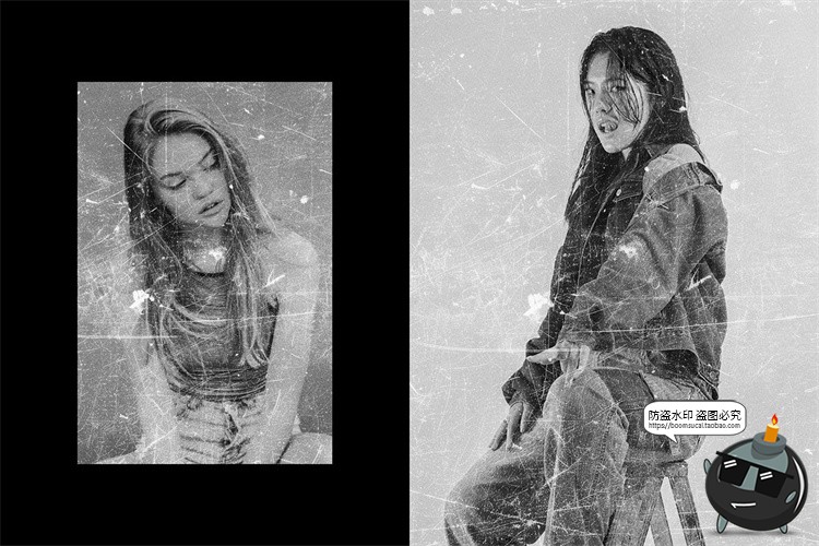 图片[3]-复古黑白做旧失真褪色划痕磨损老照片滤镜特效样机PSD模板PS素材-设计猿