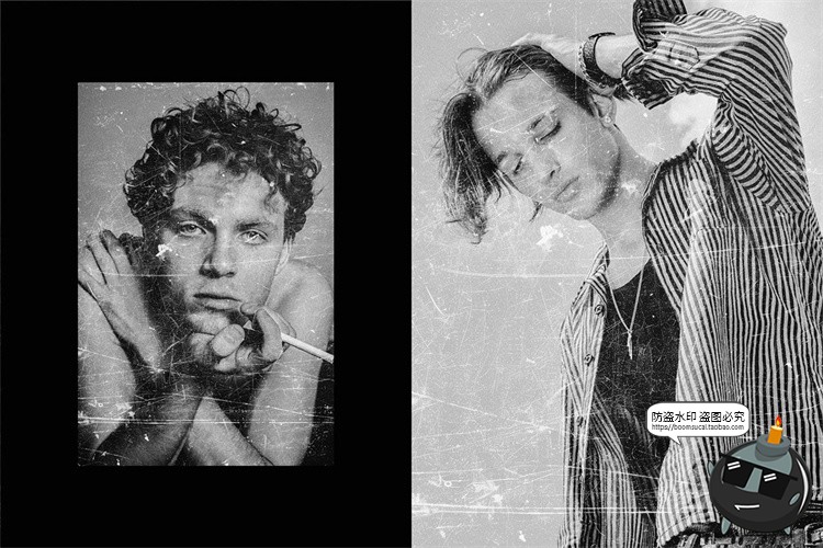 图片[5]-复古黑白做旧失真褪色划痕磨损老照片滤镜特效样机PSD模板PS素材-设计猿