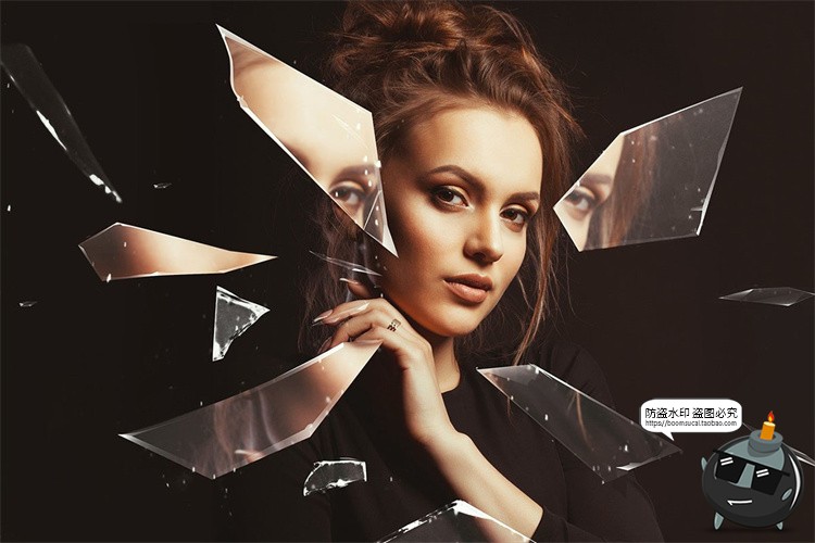 图片[2]-破碎玻璃打碎碎片悬浮飞溅魔法炫酷照片图像特效样机PSD模板素材-设计猿